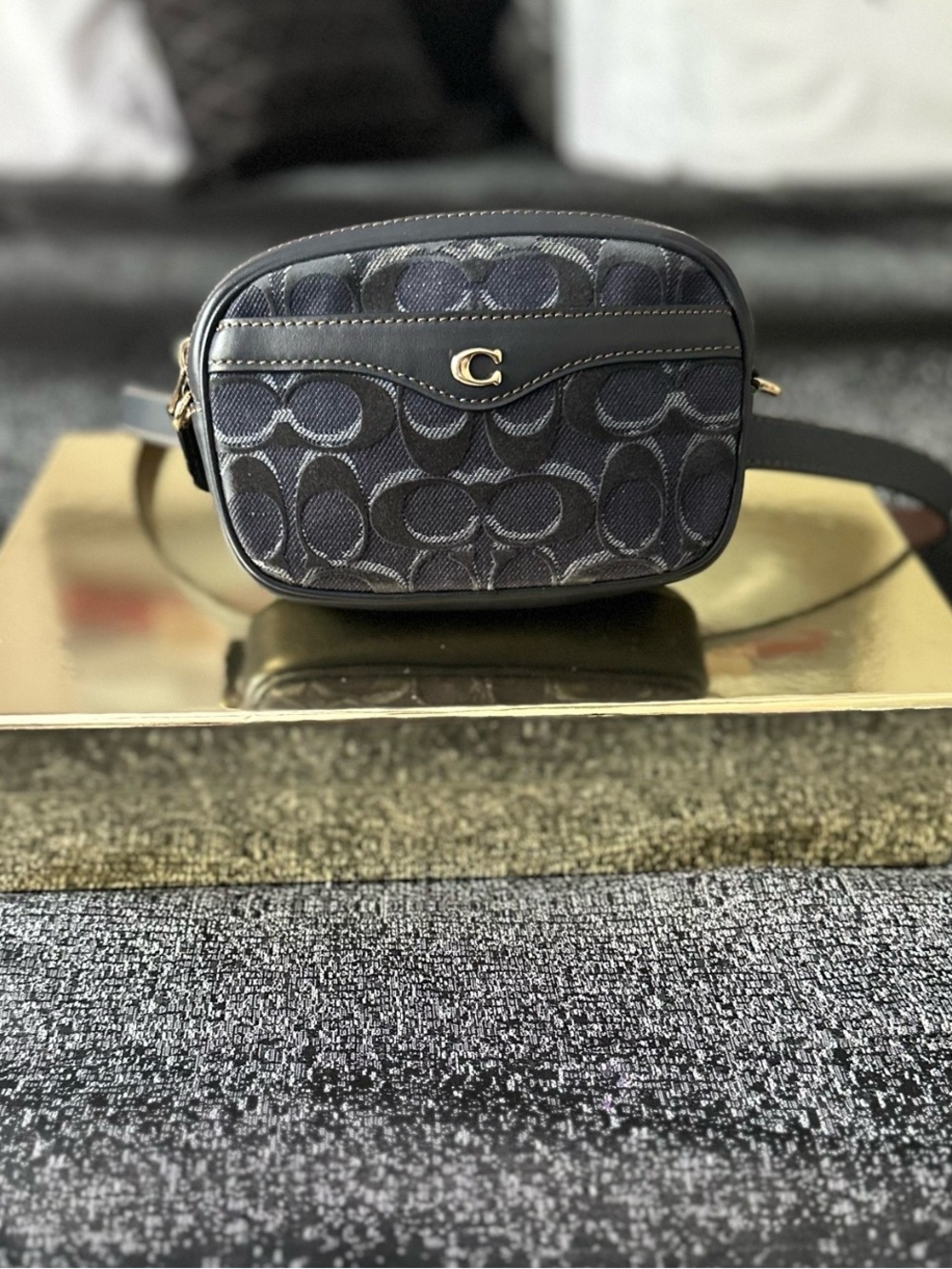 Coach Blue Denim Signature Crossbody Bag with Gold Accent